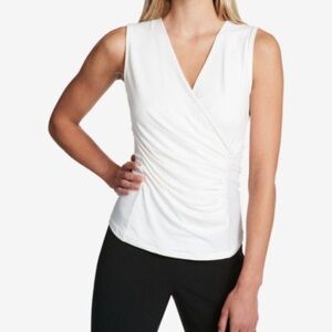 New Directions White Sleeveless Wrap Tank Top Ruched Side Stretch Knit Sz Small
